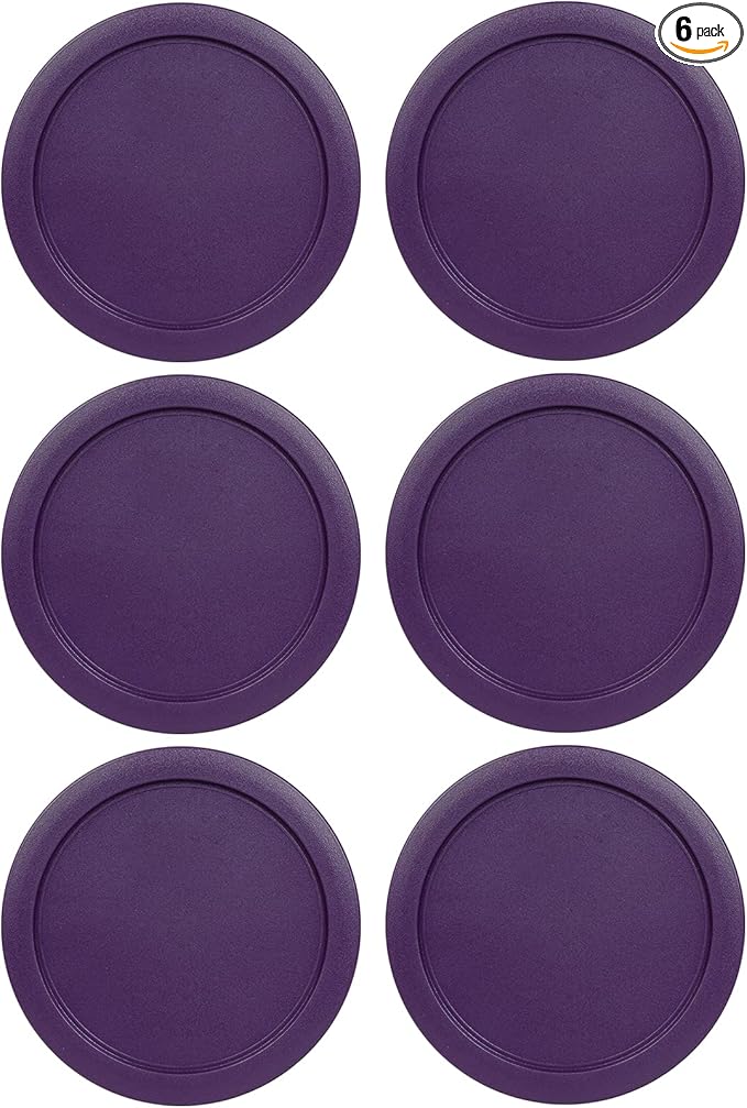 Replacement Lids for Pyrex 6 & 7-Cup Glass Food Storage Container Bowls, 7.5-Inch Plastic Round Lids Covers fits Pyrex 7402-PC, Airtight & Leakproof (6-Pack, Purple)
