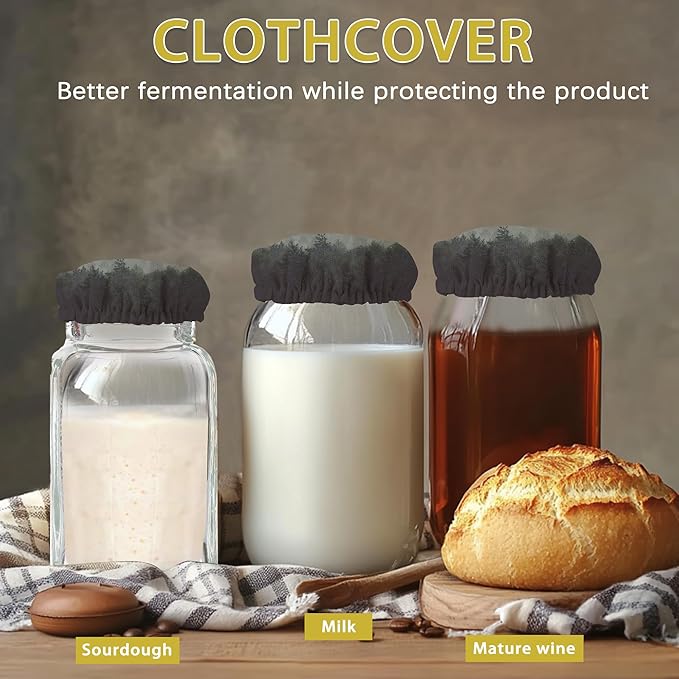 Sourdough Starter Jar Covers,5-Pack Reusable Misty Forest Trees Landscape Cloth Lids for 3-4 Inch Jars,Ideal for Kombucha Kefir or Cheese Fermentation