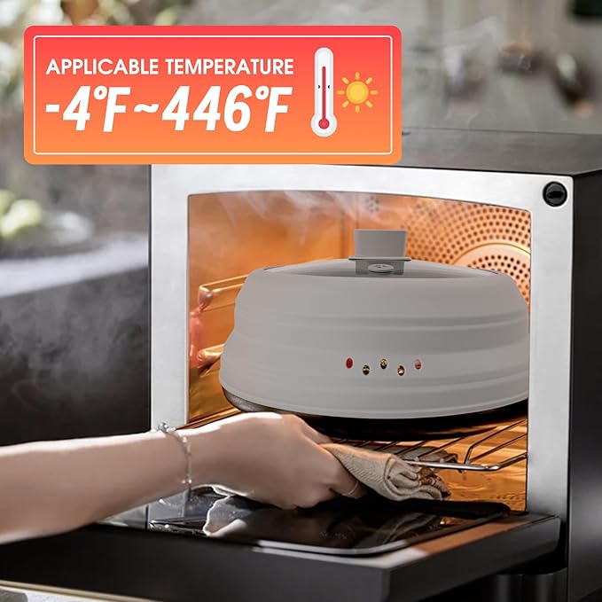 Microwave Splatter Cover Glass Microwave Cover for Food Collapsible Splatter Guard Lid with Silicone Handle for Pot Plate Bowl 9.8 Inch Gray