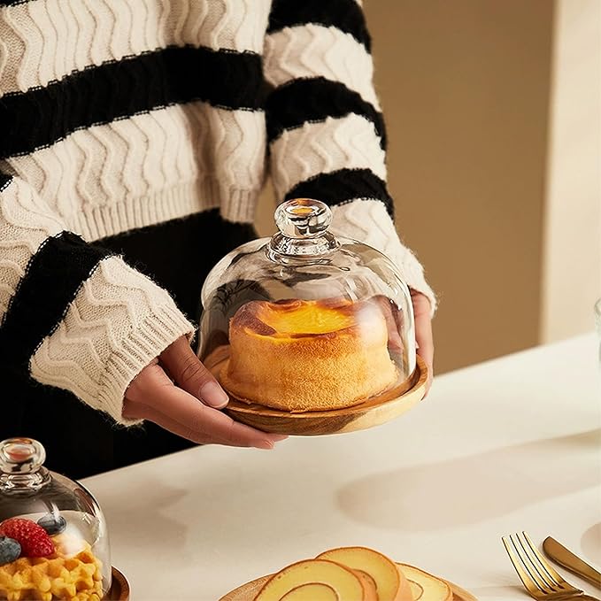 Mini Glass Butter Dish with Lid, Clear Domed Cheese Dish with Handle, Individual Serving Small Butter Tray with Cover, Round Cute Dessert Serving Bowl for Table, Kitchen Countertop, Refrigerator
