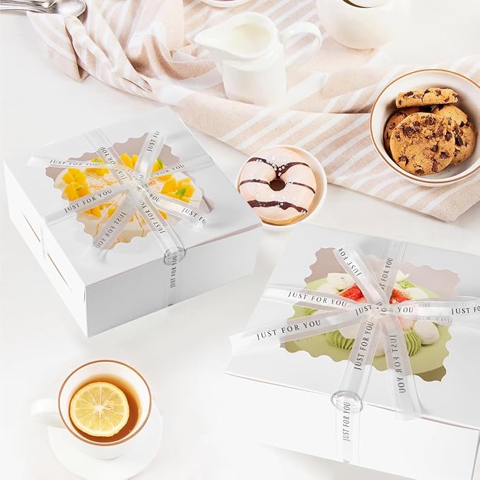48pcs 10x10x5 Inches Cake Boxes,24pcs White Boxes and 24pcs Boards,Cajas Pasteles for Disposable 10 inch Cake box with Window (White, 10 * 10 * 5inch/48pcs)