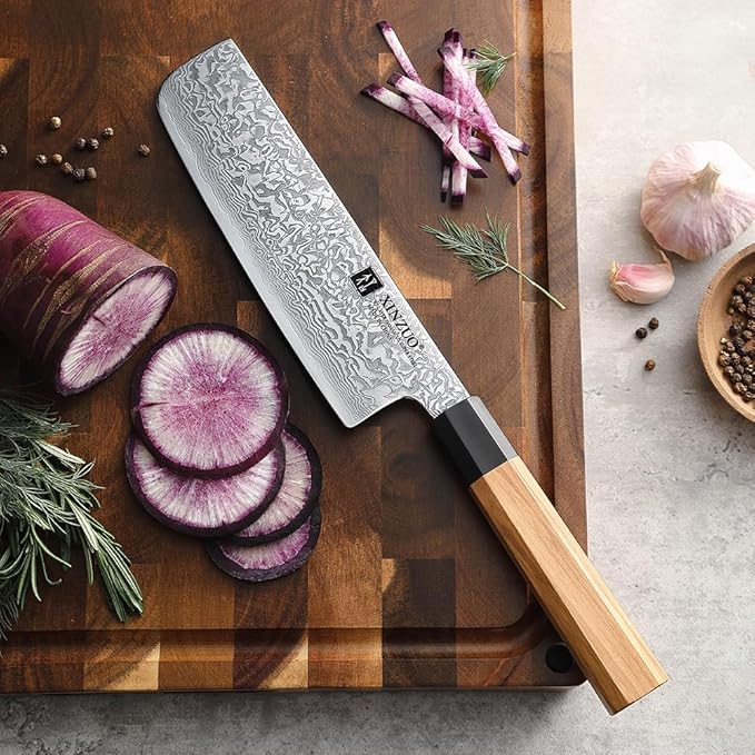 XINZUO 7 Inch Nakiri Knife, 67 Layers Damascus Steel, Professional Meat Cleaver Knife for Chefs Home Cooking,Ultra Sharp, Chopping Knife with Olive Wood Octagonal Handle