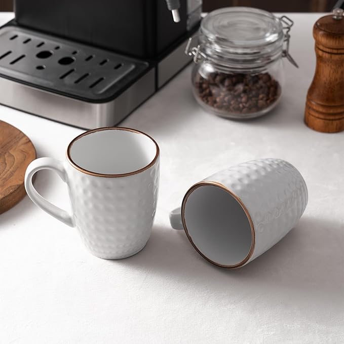 famiware Coffee Mugs Sets for 4, Eden 12 oz Mug Set, Coffee Cups with Handle for Coffee, Tea, Cocoa and Milk, Microwave and Dishwasher Safe, White Circle