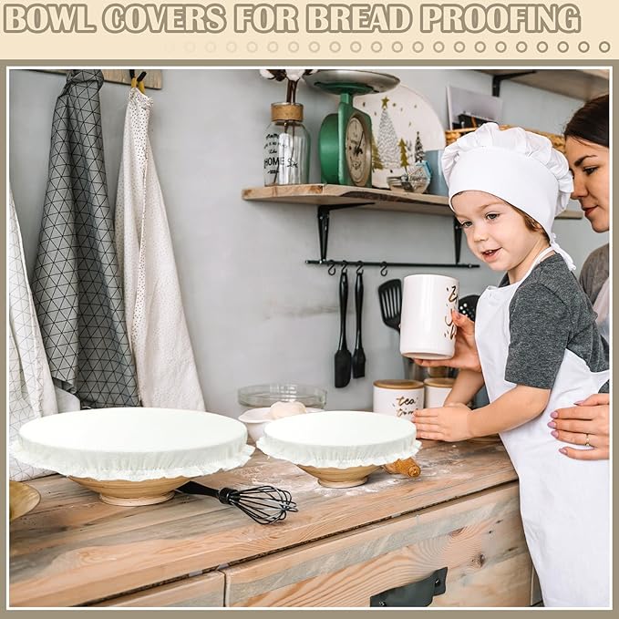 Patelai 10 Pcs Bowl Covers Reusable in 5 Size Stretch Cloth Fabric Elastic Food Storage Bowl Covers Bread Sourdough Lids for Proofing Food Fruits Leftover(Ivory Style)