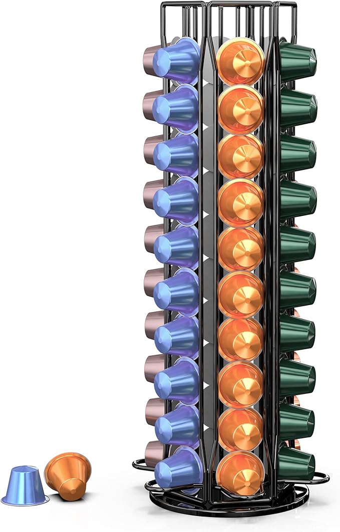 Coffee Pod Holder for Nespresso OriginalLine, Coffee Pod Storage Organizer 360 Degree Rotatable Capsules Carousel for Nespresso, for Home Bar Countertop (60 pods)