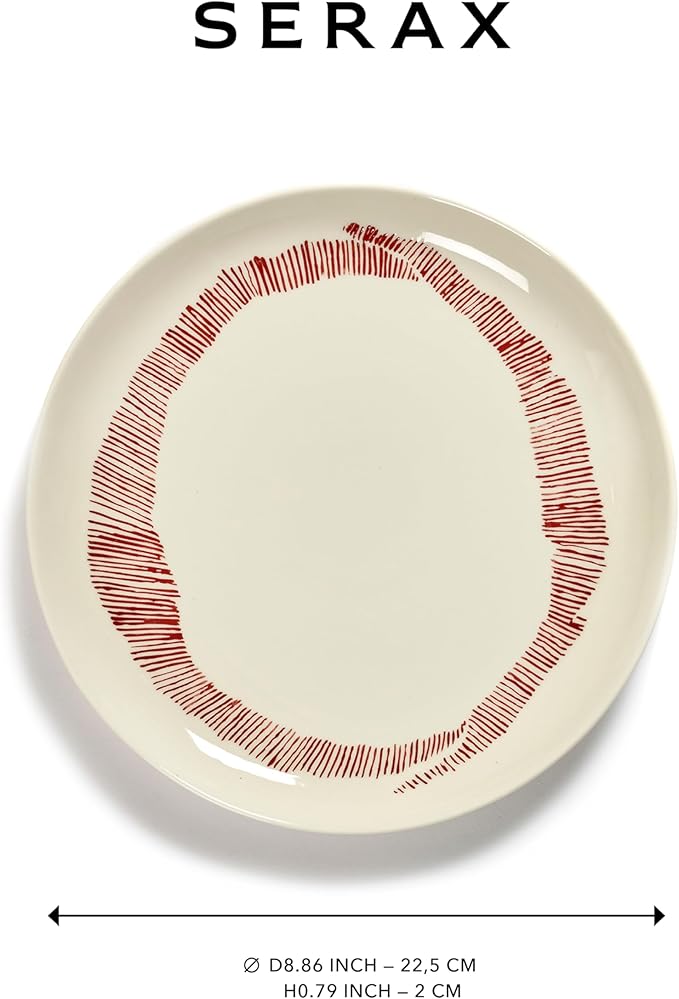 Appetizer Plate | Feast tableware by Ottolenghi | 2 Starter Plates | Stoneware Dinnerware Set in white red | luxury Dishware Set for Dinner at Home, Party, Christmas | Kitchen Sets