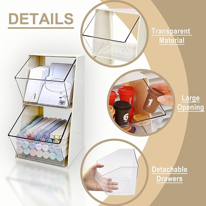 Acrylic Tea Bag & K Cup Organizer with 2 Transparent Drawers - Compact Multi-Use Storage for Coffee Pods, Sugar Packs - Kitchen & Office Counter Organizer - White