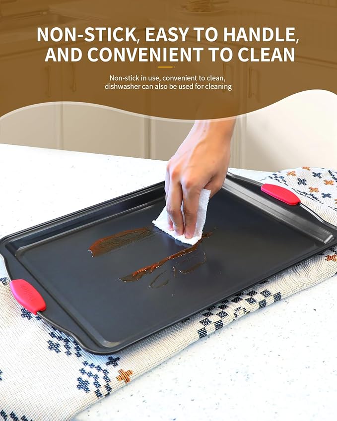 Baking Pans Set with Silicone Handles, 34 PCS Nonstick Bakeware Sets, Oven Pan Set Includes Baking Tray, Cookie Sheet, Cake Pans, Loaf Pan, Muffin Pan, Pizza Pan