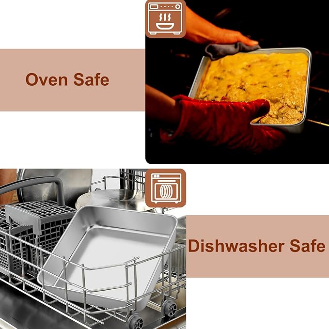 LIANYU 6 Pack 8 x 8 Inch Square Baking Cake Pan, Stainless Steel Brownie Bread Cake Molds, Square Bakeware for Lasagna Pie, Oven & Dishwasher Safe