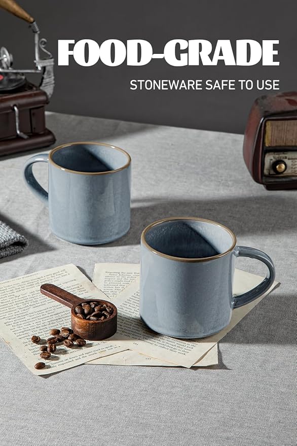 famiware Nature Coffee Mugs Set of 4, 14 oz Coffee Mug Set, Coffee Cups with Handle for Coffee, Tea, Cocoa and Milk, Microwave and Dishwasher Safe, Light Blue