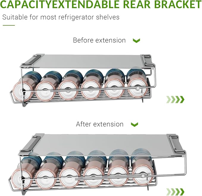 Refrigerator Hanging Soda Can Organizer Stainless Steel Drink Storage Rack Beer Can Dispenser 10 Cans Each Fits All Fridges & Canned Soda