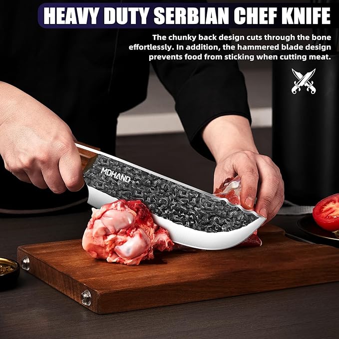 MDHAND Butcher Knife Set, 4PCS Butcher Cleaver Knife Set for Meat Cutting, Hand Forged Viking Knives Sets with Meat Cleaver, Heavy-Duty Kitchen Knives Sets for Bone BBQ Vegetable, Knives Gift for Men