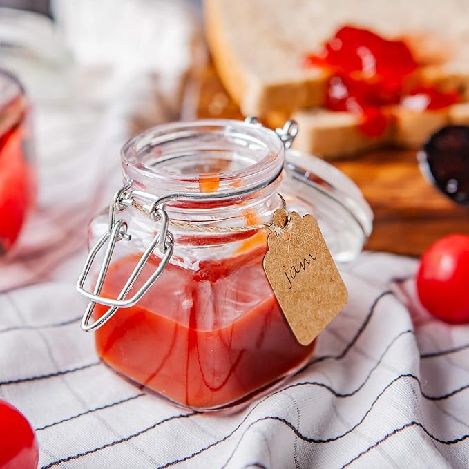 Spice Jars 30 Pack 4oz Square Glass Jars with Leak Proof Rubber Gasket & Hinged Lid,Small Glass Containers with Airtight Lids for Home, Party Favors