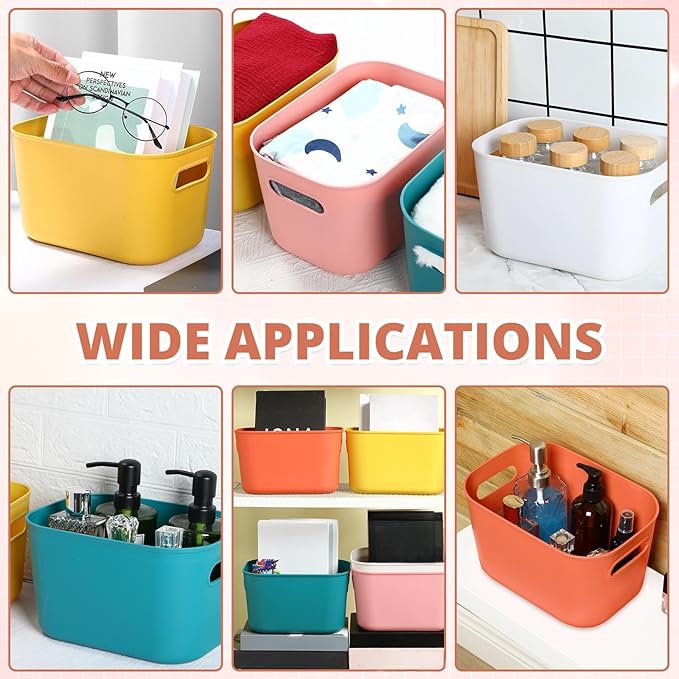 Tioncy 10 Pcs Plastic Storage Bins and Baskets 9.7" x 6.9" x 5.7" Multiple Color Small Containers Organizer for Home Bathroom Kitchen Multi-use Storage Boxes for Classroom, 5 Colors