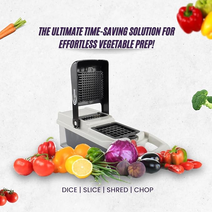 Vegetable Chopper, 14 Piece set, Dicing Blades, Slicing Blades, Lattice Blade, Shredding Blades, Egg Seperator, Garlic Grinder, Brush, Drain Basket, Finger Guard, kitchen tool