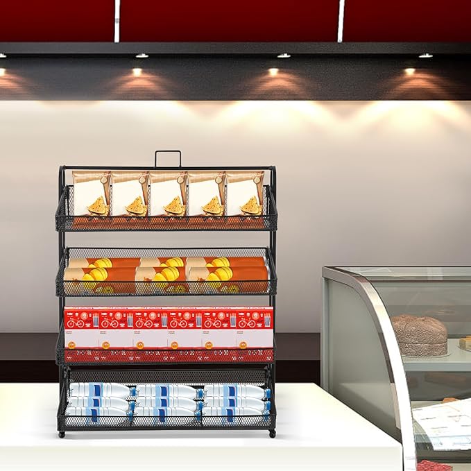 Retail Display Rack 4-Tier Market Merchandise Display Shelf Tabletop Fruit Vegetable Display Shelving Snack Shelf Countertop for Retail Store Home Store Market (10”D X 16”W X 20”H)