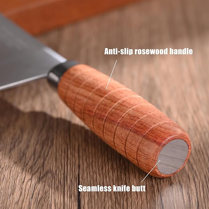Meat Cleaver 8 Inch Professional Chinese Cleaver Knife Chefs Knife Stainless Steel Sharp Vegetable Knife Non-stick Rosewood Handle for Homes Restaurants Caidao Gift Box