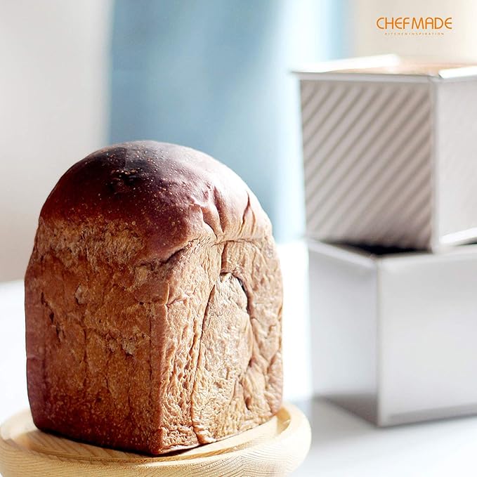 CHEFMADE Mini Pullman Loaf Pan with Lid, 0.55Lb Dough Capacity Non-Stick Rectangle Flat Toast Box for Oven Baking 3.9" x 3.9"x 3.9"(Champagne Gold)