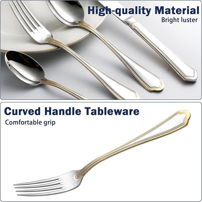 24-Piece Gold Silverware Set Stainless Steel Flatware Set for 6,Mirror Polished Cutlery Utensil Set for Home,Kitchen,Restaurant