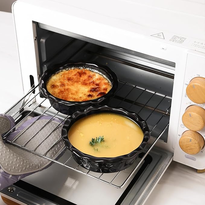 vicrays Ceramic Pie Pan for Baking - 5.5 inch Small Pie Plates Deep Dish Round Pot Casserole Mini Serving Bowl - Microwave Oven Safe for Dessert Apple Pie Cake Tart Pizza Set of 6 - Black