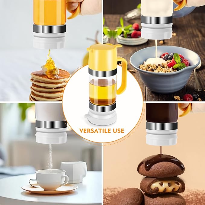 9 OZ Glass Honey Dispenser and Pot Set – No Drip Honey Jar with Lid – Perfect for Honey and Syrup Storage in Home Kitchen