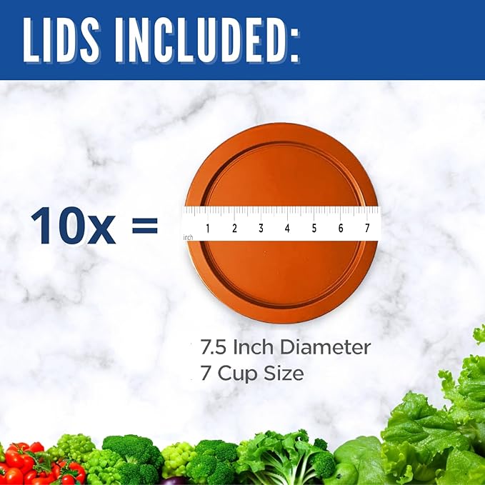 Replacement Lids for Pyrex 6 & 7-Cup Glass Food Storage Container Bowls, 7.5-Inch Plastic Round Lids Covers fits Pyrex 7402-PC, Airtight & Leakproof (10-Pack, Orange)