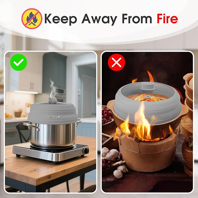 Microwave Splatter Cover Glass Microwave Cover for Food Collapsible Splatter Guard Lid with Silicone Handle for Pot Plate Bowl 9.8 Inch Gray