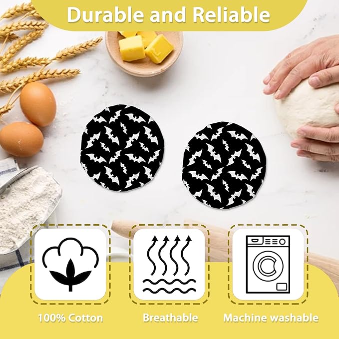 White Bats Halloween Cloth Covers for Sourdough Starter Jar,Reusable Lid Top Cover Bread Fermentation Baking Supplies for 3-4 Inch Jar Mouth