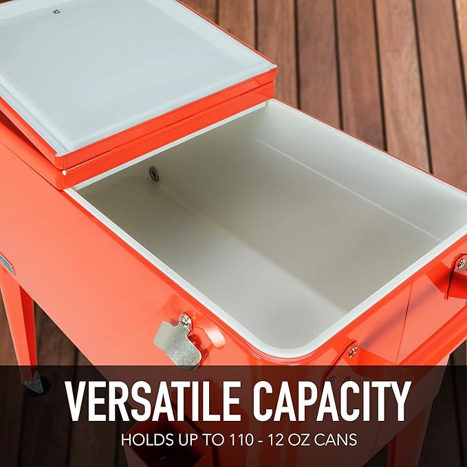 Permasteel 80 Quart Party Cooler, Rolling Ice Chest with Wheels and Handles for Indoor Outdoor Patio