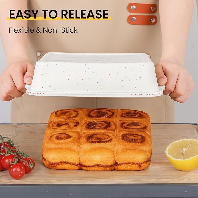 Vinino 8 inch Silicone Square Cake Pan with Metal Reinforced Frame, Nonstick Silicone Brownie Pans BPA Free Suitable for Making Cakes, Brownies, Bread