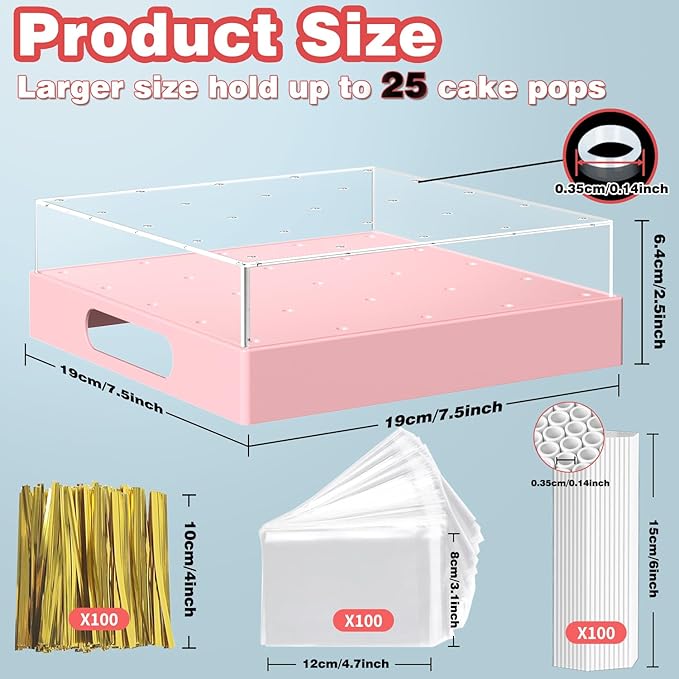 Cake Pop Stand,25 Holes Clear Cake Pops Display Holder,Cake Pop Sticks Kit, Candy Pop Holder,cake pop mold for Party,Wedding,Birthday(Pink,1-Pack)