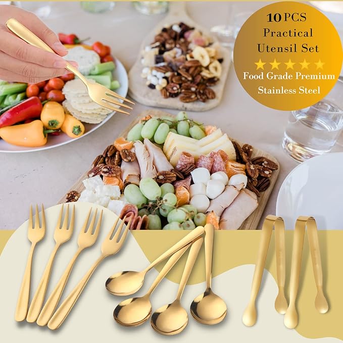 18 PCs Charcuterie Board Accessories Utensils, Cheese Knife Set, Charcuterie Bowls, Cheese Markers for Charcuterie Board, Mini Serving Tongs Spoons and Forks Honey Dipper for Pastry Wedding Party