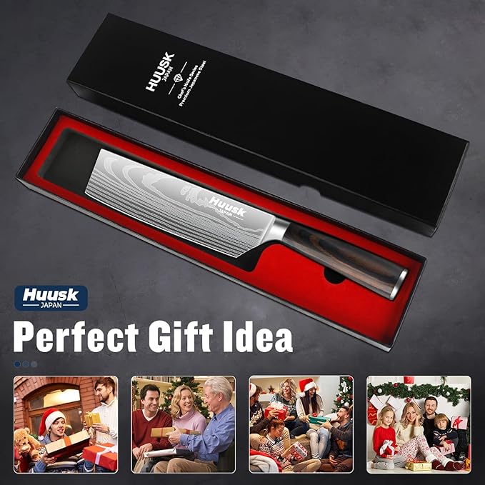Huusk Nakiri Chef Knife - 6.8 Inch Japanese Kitchen Knives with Ergonomic Handle, Professional Cooking Knife
