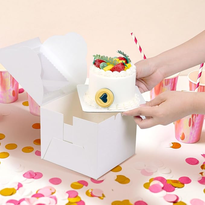 20Pcs Mini Cake Boxes with Window, 6x6x5 Inches White Bakery Boxes, Small 4 Cupcake Boxes, Cake Packaging for Pastries, Cookies, Chocolates, Cupcakes, Birthday Party, Wedding