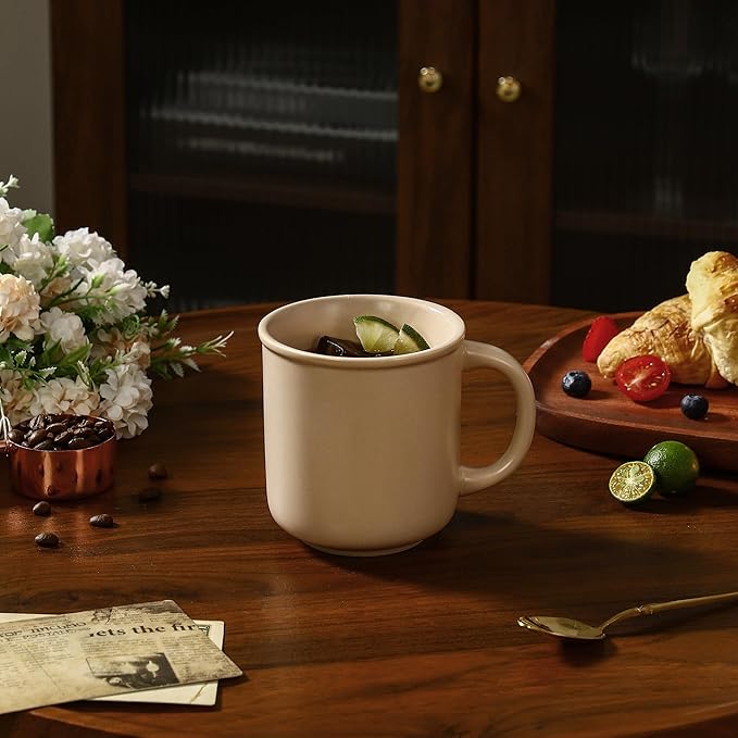 GZG 18 oz Coffee Mugs Set of 4, Modern Ceramic Coffee Cups Set with Handle, Large Coffee Mugs for Tea, Latte, Milk, Cocoa, Rustic Matte Glaze, Microwave & Dishwasher Safe(Warm Sand)