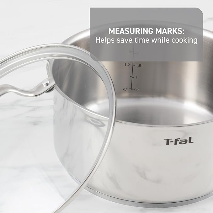 T-fal Stainless Steel Cookware Set, 11 Piece, Induction Cookware, Oven Safe to 500°F, Kitchen Cooking Set w/Fry Pans, Pots and Pans, Dutch Oven, Saucepans, Kitchen Essentials, Silver