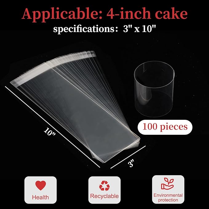 Cake Collar, Transparent Cake Rolls, Clear Cake Strips, DIY Acetate Sheet, Surrounding Edge for Baking Decorate, Chocolate Mousse Cake Elegant Cake Wrapping 100pcs 3.2"x 10.2"