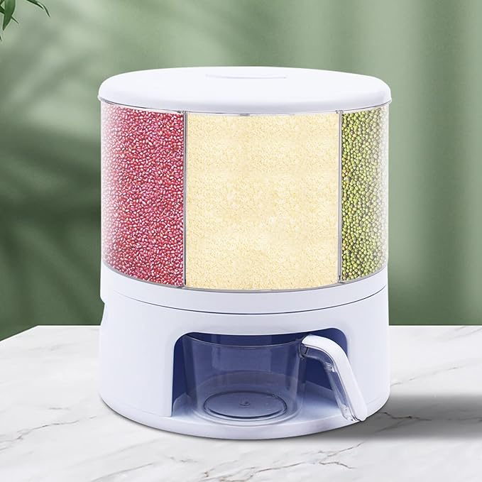 360° Rotatable Cereal Dispenser, One-Click Rice Output, Visible Round Multigrain Tank Cup Dry Rice Container Food Dispenser Sealed Grains Cans Grain Storage Tank for Storage Small Beans (Style 1)