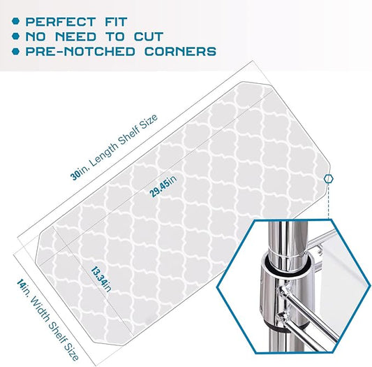 BRIAN & DANY Wire Shelf Liner 14" X 30", Heavy Duty Shelf Liners for Wire Shelving, Waterproof Protector Mats, Set of 4, Quatrefoil Grey