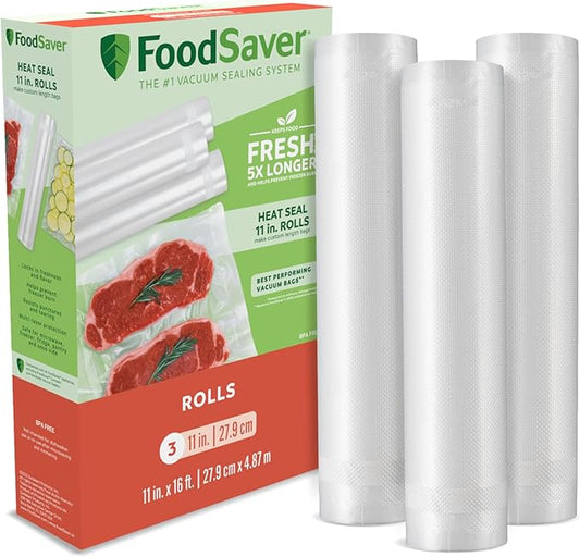 FoodSaver Custom Fit Vacuum Sealer Bags, Airtight Food Storage and Sous Vide Rolls, BPA-Free, 11 x 16' (Pack of 3) (Pack of 6)