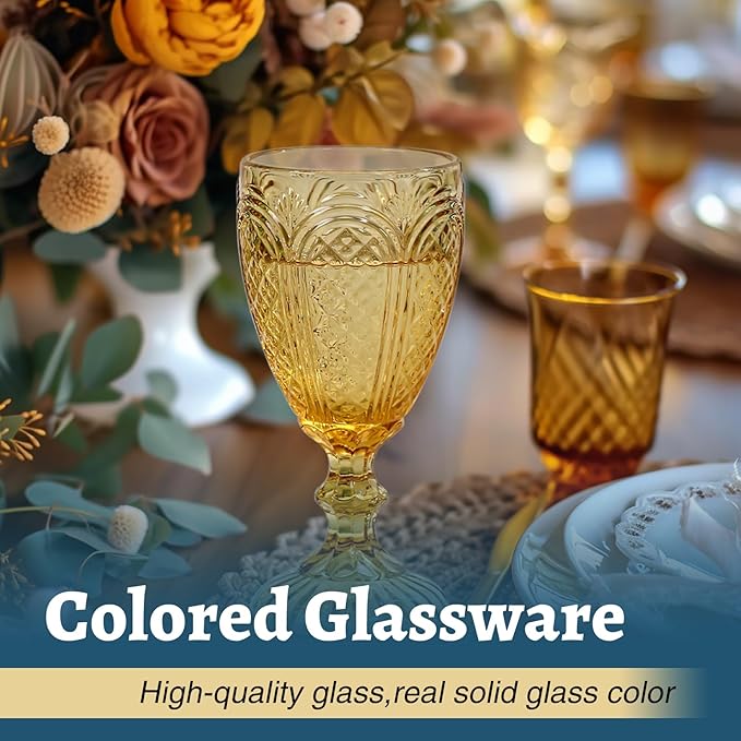 Chaos Coordinator Amber Wine Glasses set of 6, vintage colored glassware, colored drinking glasses for a baby shower, wedding, birthday,or fancy glassware for everyday,10.5 OZ.