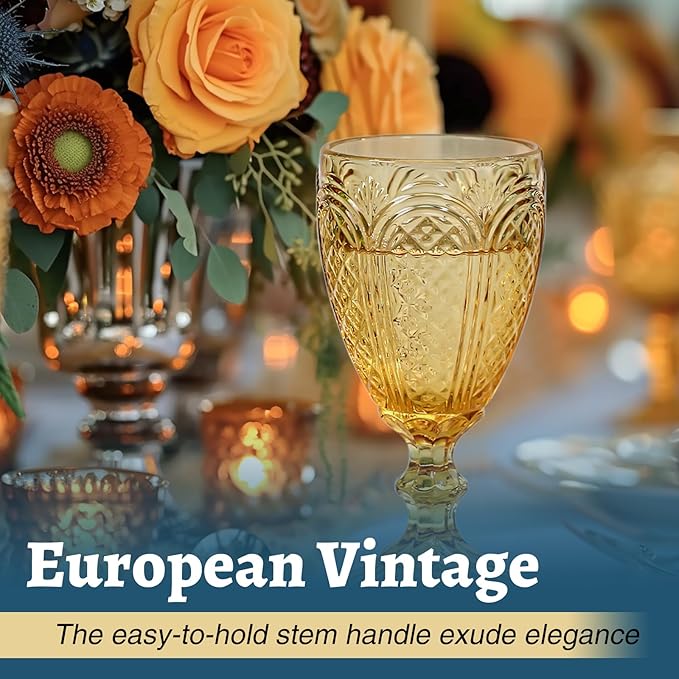 Chaos Coordinator Amber Wine Glasses set of 6, vintage colored glassware, colored drinking glasses for a baby shower, wedding, birthday,or fancy glassware for everyday,10.5 OZ.