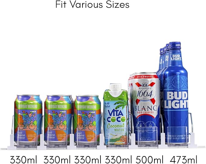 RULA Drink Organizer for Fridge, Width Adjustable Beverage Pusher Glide, Soda Can Dispenser for Refrigerator - Holds up to 30 Cans (15" D, 6 Rows)