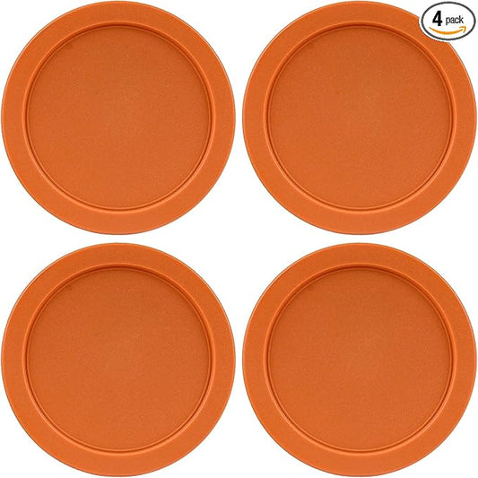 Replacement Lids for Pyrex 6 & 7-Cup Glass Food Storage Container Bowls, 7.5-Inch Plastic Round Lids Covers fits Pyrex 7402-PC, Airtight & Leakproof (4-Pack, Orange)