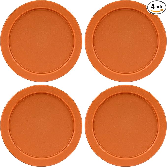 Replacement Lids for Pyrex 2-Cup Glass Food Storage Container Bowls, 5-Inch Plastic Round Lids Covers fits Pyrex 7200-PC, Airtight & Leakproof (4-Pack, Orange)