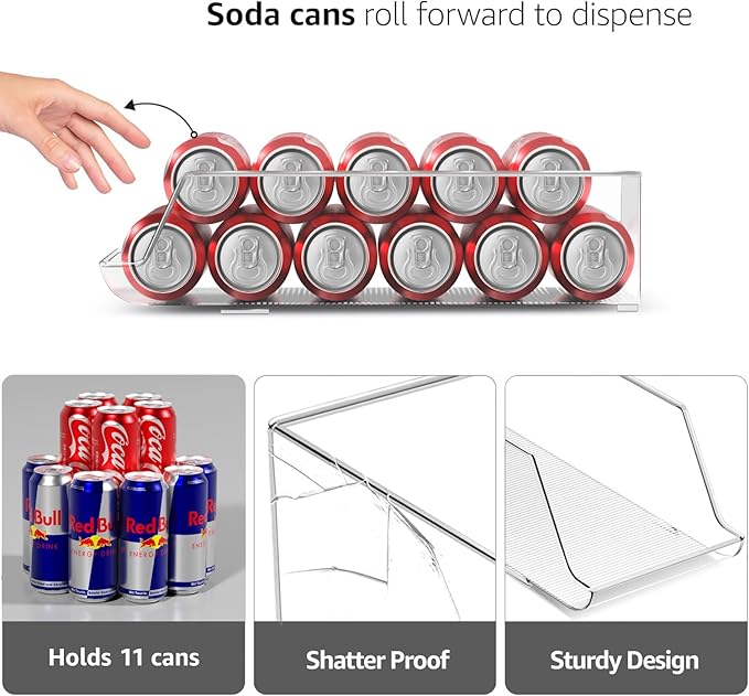 Sorbus Skinny Soda Can Organizer for Refrigerator - Slim Can Holder Drink Dispenser for Fridge - Soda Can Organizer for Fridge, Pantry, Kitchen Organization and Storage (Set of 2)