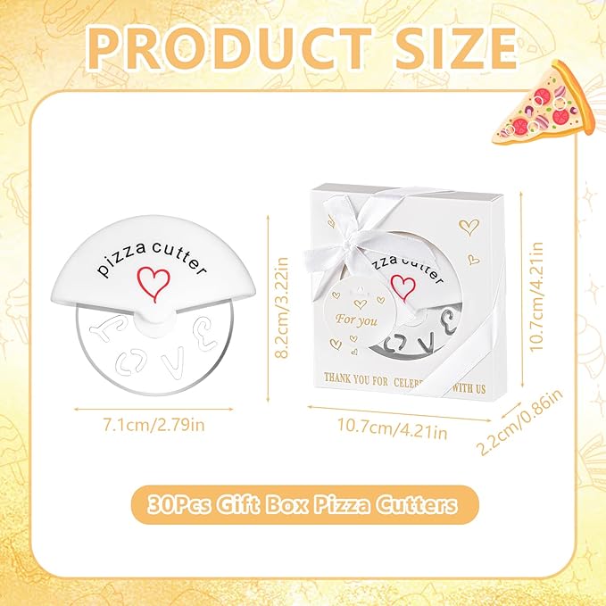 30Pcs Pizza Cutter Wedding Party Favors for Guests, White Mini Stainless Steel Pizza Cutter with Gift Box for Bridal Decoration Baby Shower Return Souvenirs Guest Prizes