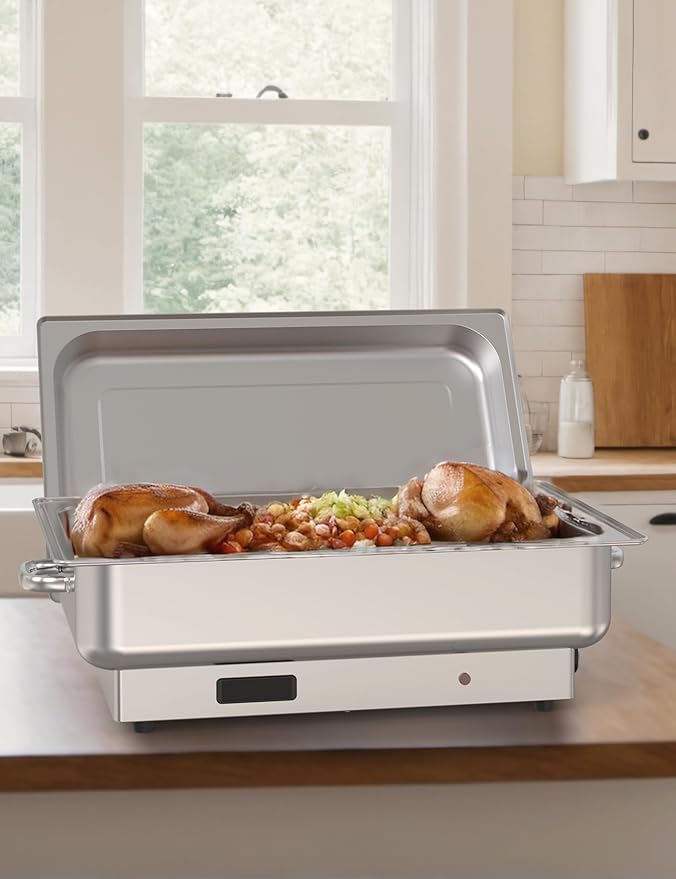 2 PACK Electric Chafing Dish Buffet Set 9QT Buffet Food Servers and Warmers Digital Display Temperature with 1 Full-size Pan & 2 Half-size Pan Stainless Steel for Parties Weddings Caterings