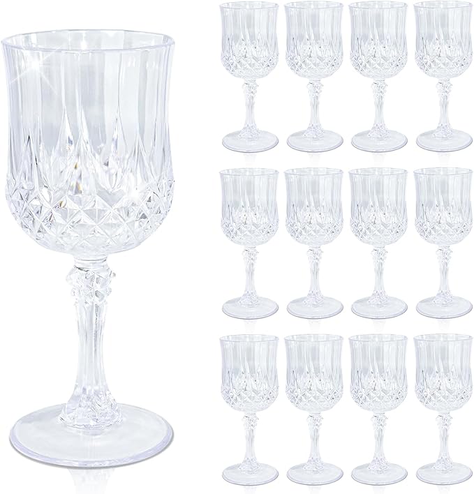 7 Oz Clear Plastic wine glasses, plastic goblets for parties, White Wine Glasses, plastic water goblets Wedding Office, Bars, cocktail (12, transparent)