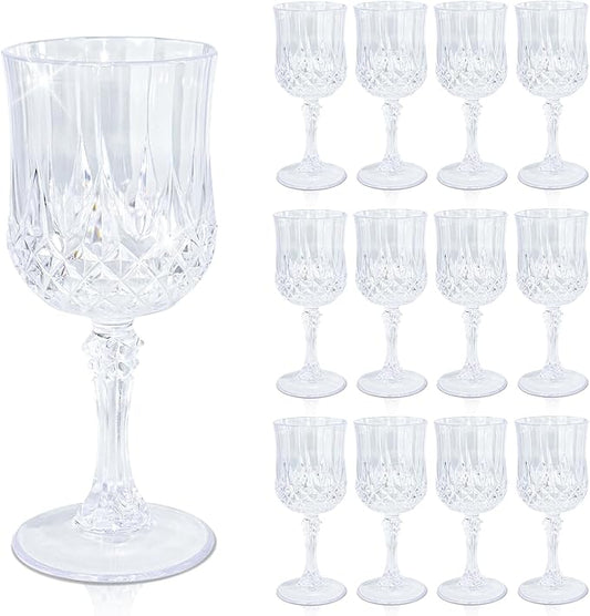 7 Oz Clear Plastic wine glasses, plastic goblets for parties, White Wine Glasses, plastic water goblets Wedding Office, Bars, cocktail (12, transparent)